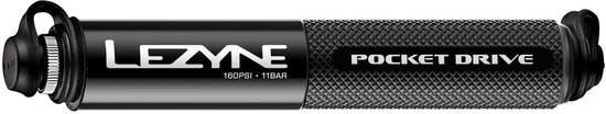 Lezyne Pocket Drive - Handpomp - Fietspomp - Tot 11 bar/16 psi - ABS Flex Hose - Presta en Schrader ventielen - Aluminium - Zwart