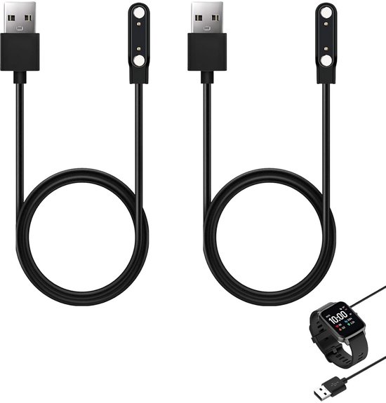 tiyiyok Universele oplaadkabel, smartwatch magnetisch, 2-polige magnetische USB-oplaadkabel, contactafstand oplader 4 mm, smartwatch-accessoires, 60 cm, zwart
