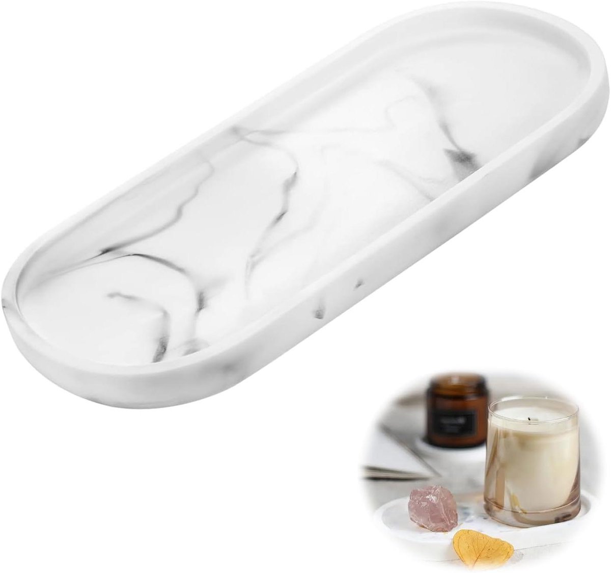Ronte - Marmeren decoratief dienblad voor sieraden, sleutels en kaarsen - Badkamer accessoire voor shampoo, weefsel en cosmetica - Stijlvol en praktisch ontwerp - 95 characters