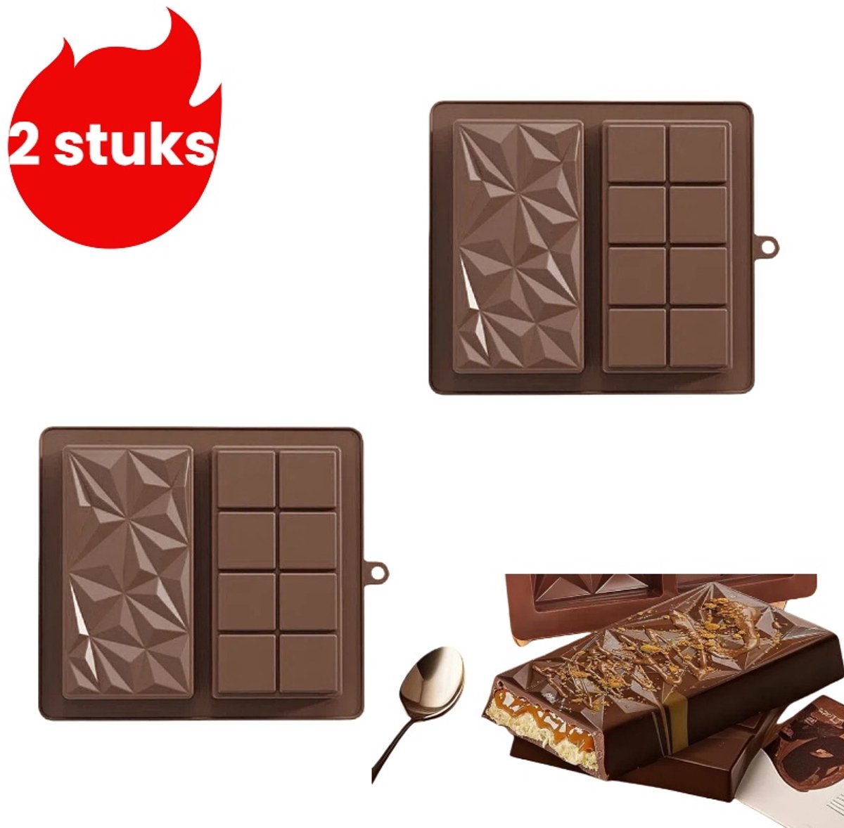 2-delige chocoladevorm - Rechthoekig bakgereedschap - Twee-in-één - Chocoladekleur