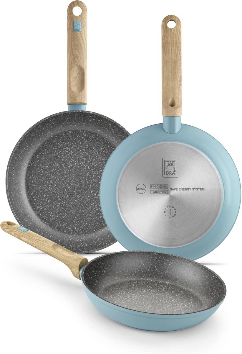 Pannenset 3-delig Gesmeed Aluminium Inclusief Inductie Turquoise