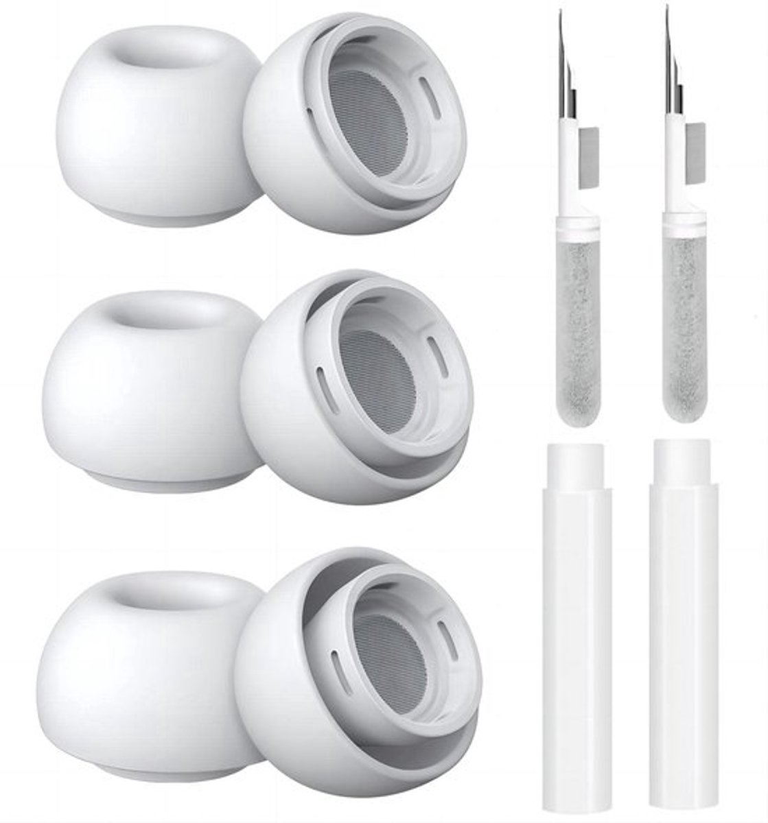 Vervangende Oordopjes AirPods Pro 2e Generatie - Siliconen - Inclusief 2 Reinigingspennen (S/M/L - 3 Paar)