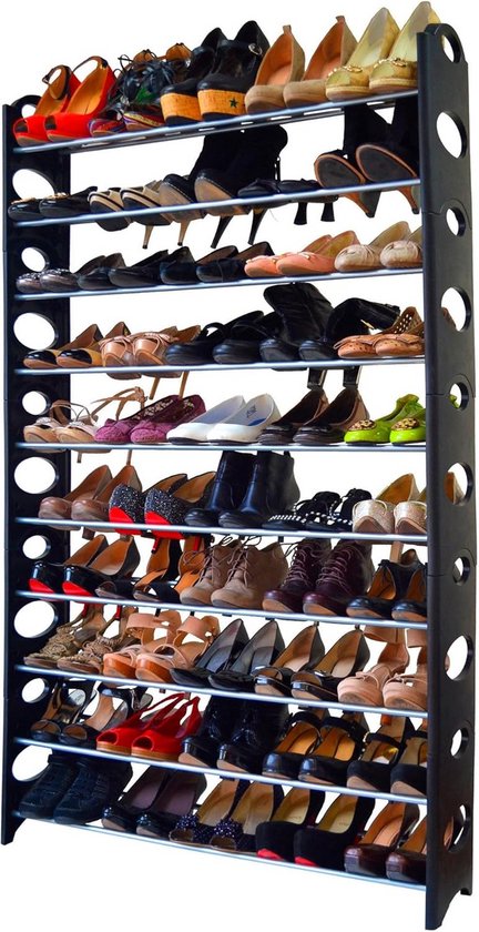 FINEW Schoenenrek met 9 niveaus, schoenenrekken van metaal, groot schoenenrek voor 64-72 paar schoenen, 4 rijen, staand rek, schoenenkast met haken voor woonkamer, kleedkamer en hal FINEW Schoenenrek met 9 niveaus, schoenenrekken van metaal, groot schoenenrek voor 64-72 paar schoenen, 4 rijen, staand rek, schoenenkast met haken voor woonkamer, kleedkamer en hal