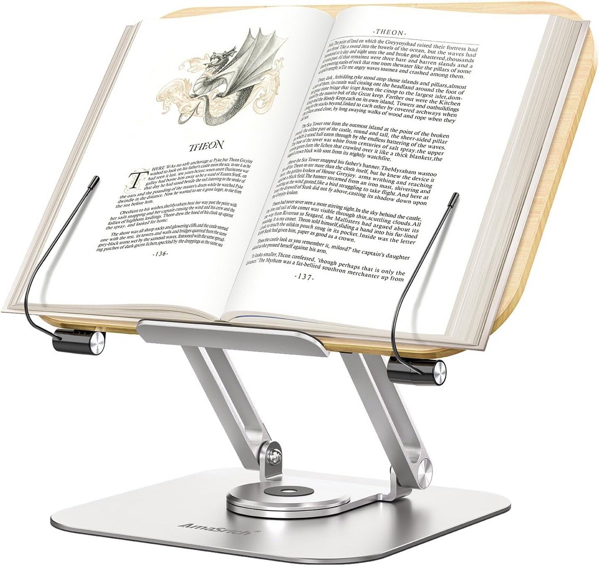Verstelbare Boekenstandaard met 360° Draaibare Basis en Paginaclips