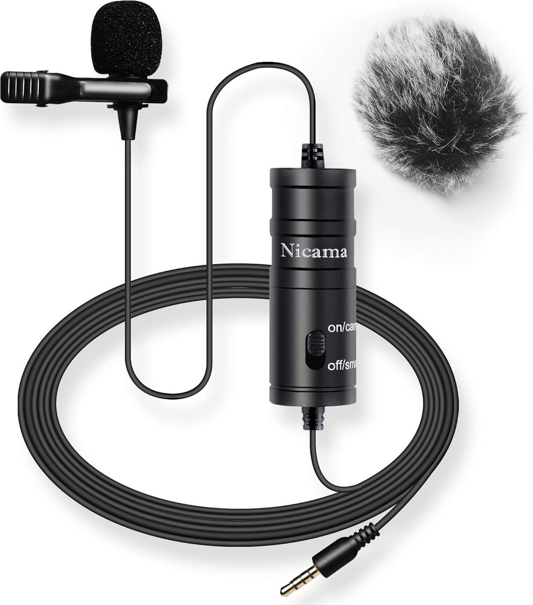 Lavalier Microfoon 3,5 mm - Geschikt voor Smartphones, Tablets en DSLR-camera's - Omnidirectionele Lapelmicrofoon voor Heldere Audio-opnames
