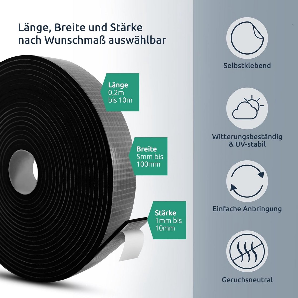 EPDM Cellenrubber Afdichtingsstrip Zelfklevend - Breedte 5-100 mm Lengte 0,2-10 m Dikte to