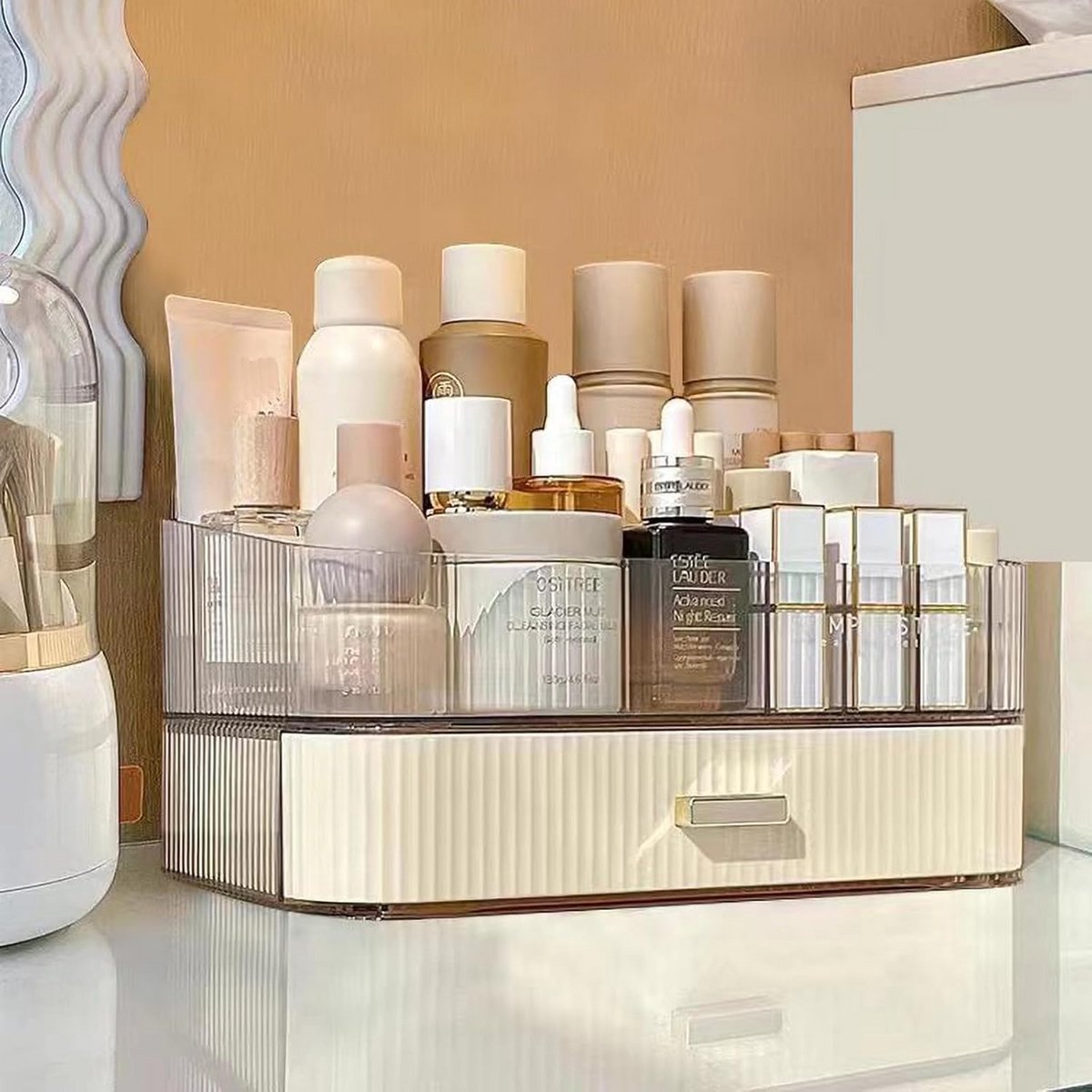 Stackable Make-uporganizer met Drie Lades voor Cosmetica en Huidverzorging