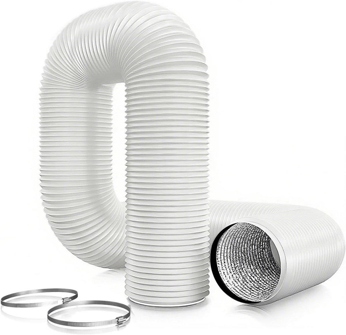 Drain Hose 125 mm Aluminium PVC Flexible Ventilation Hose with Clamps