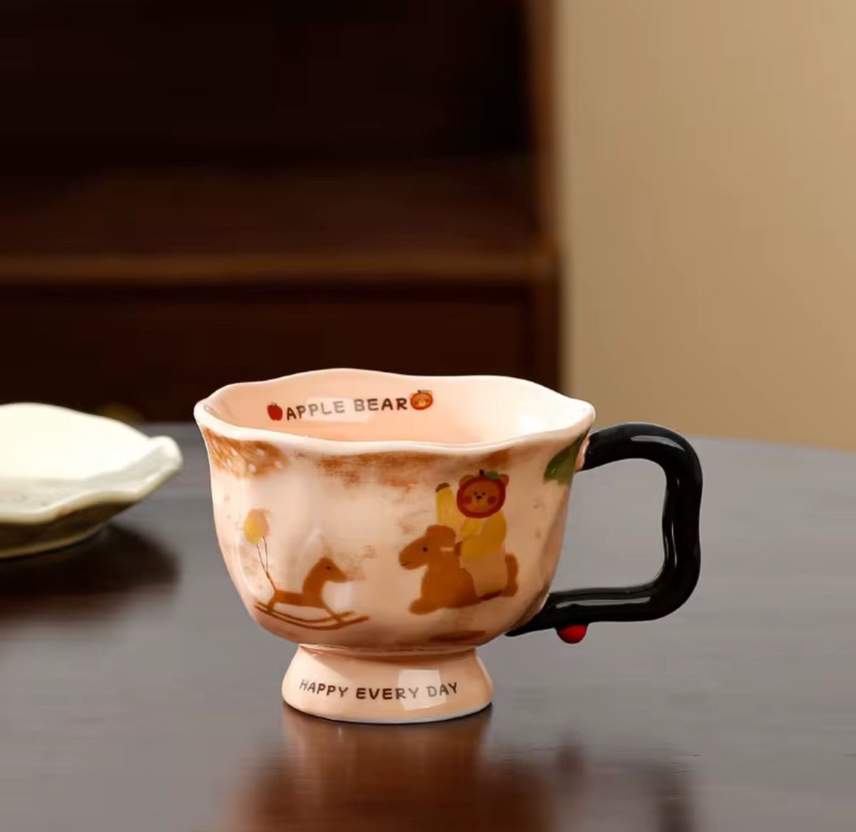 Keramische Mok "Happy Every Day" - Apple Bear Collectie - Vintage Stijl Koffie- & Theekop