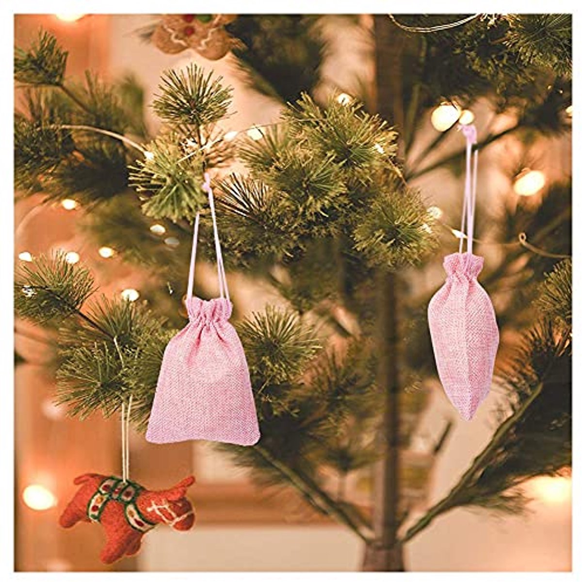 PandaHall - Set van 100 roze jute tassen, linnen tassen, hennep, herbruikbare cadeautassen voor bruiloft, verjaardag, babyshower, kerst, 13,5 x 9,5 cm