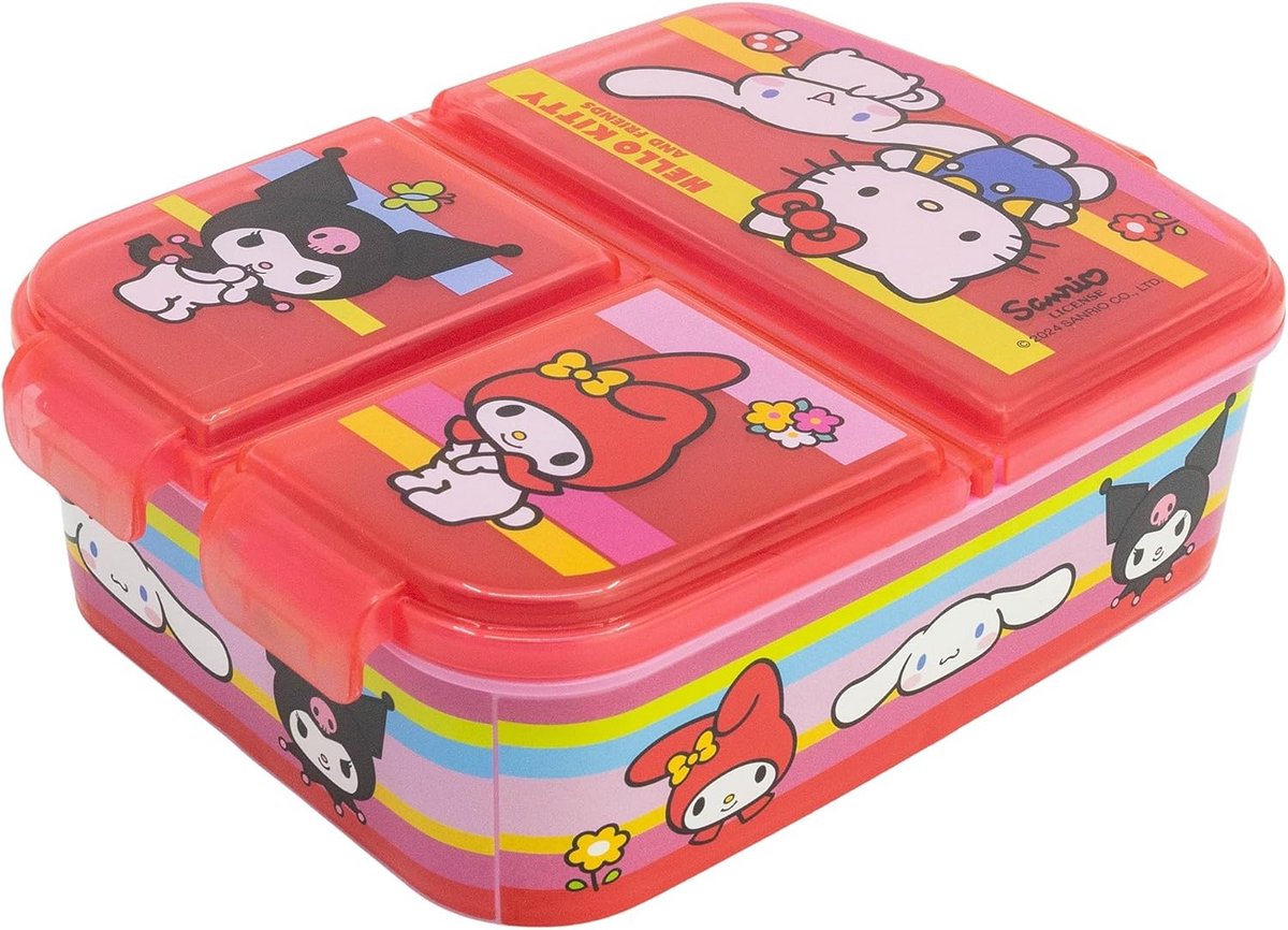 Kindervriendelijke lunchbox met 3 vakken en veiligheidssluiting