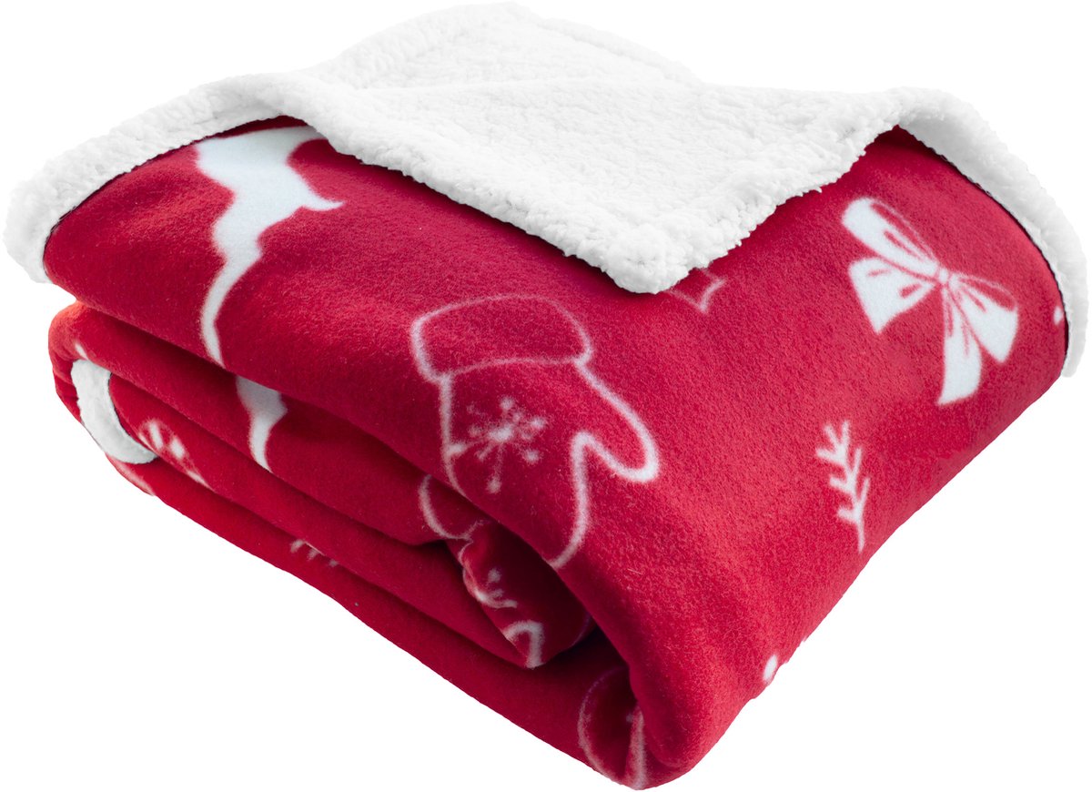 Kerst Fleeceplaid 150x200 Duurzaam Hoogwaardige Deken Velboa voorkant Sherpa achterkant Feestelijk