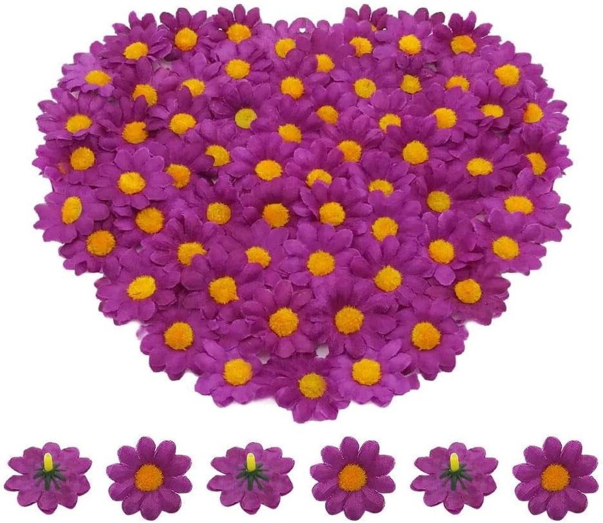 Ronte - Kunstmatige bloemhoofden voor doe-het-zelf knutselprojecten - Madeliefjes en gerbera nepbloemblaadjes - 100 stuks - Donkerpaarse decoratie voor verjaardagen, feestjes en Pasen