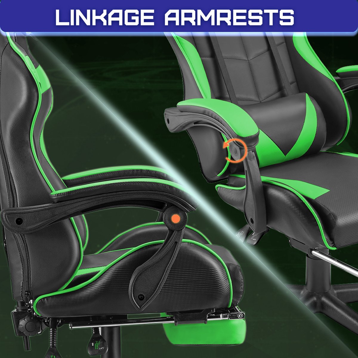 Soontrans Groen-Gaming Stoel met Inklapbare Voetensteun, - afbeelding 2