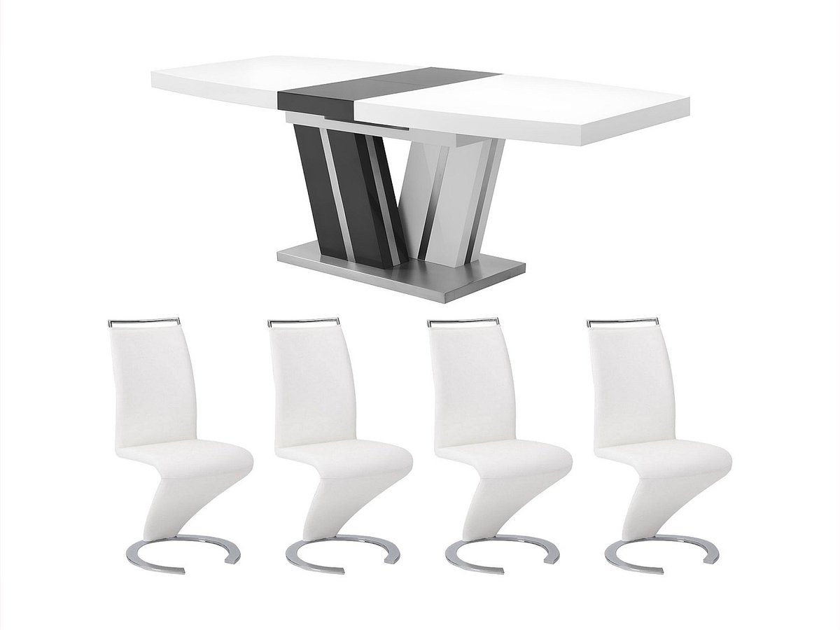 Vente-unique Tafelset NOAMI + 4 stoelen TWIZY - Wit en grijs Antracietgrijs