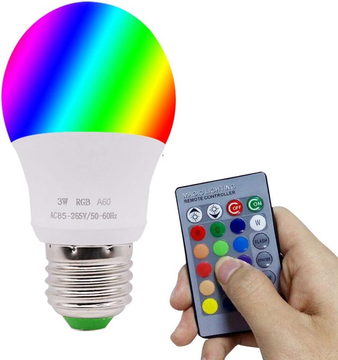 Dimbare LED Lamp E27 3W met Afstandsbediening - 12 Kleuren RGB en 2700K Warm Wit - 270° Verlichting - 180 Lumen