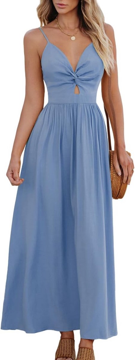 Vrouwen Zomer Jurk V-Hals Twist Front Boho Casual Strandfeest Jurk