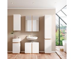 Ruime badkamerkast met 2 deuren - 33 x 198 cm - Wit en Sonomo eiken