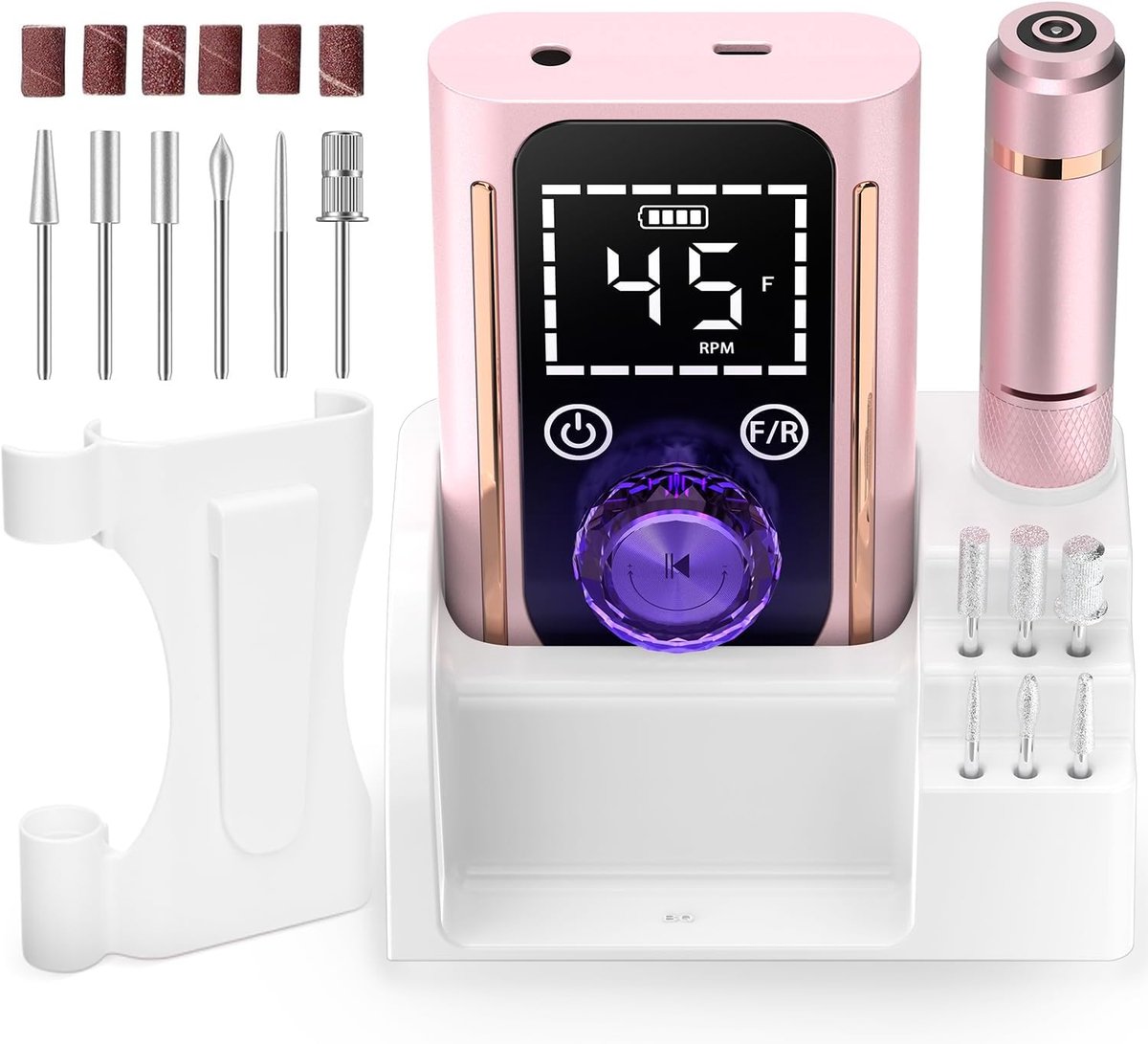 Oplaadbare Elektrische Nagelboor 45.000 RPM – Touchscreen Bediening met LED-Display – Roze