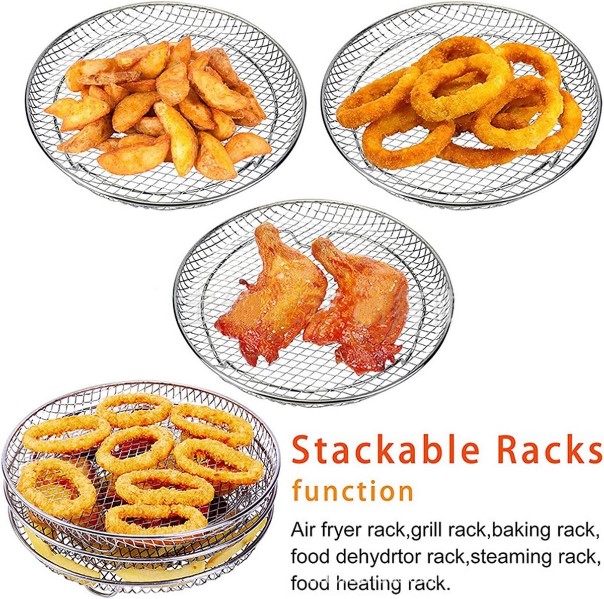 3-Delige RVS Dehydrator Rekken - Stapelbaar Accessoire voor Luchtfriteuse en Snelkookpan