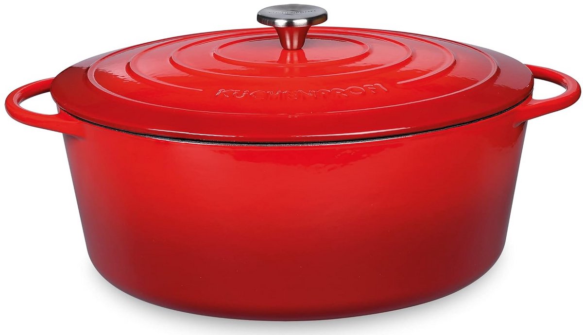 Ovale braadpan gietijzer 33 cm rood voor slowcooking en bakken