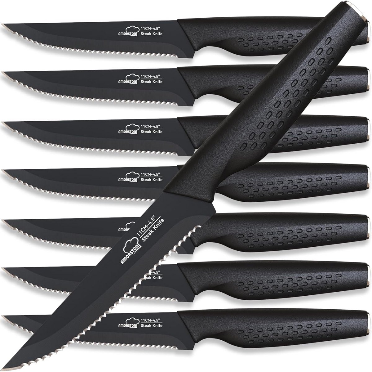 Set van 8 Steakmessen met Kartelrand, Roestvrij Staal, Vaatwasserbestendig