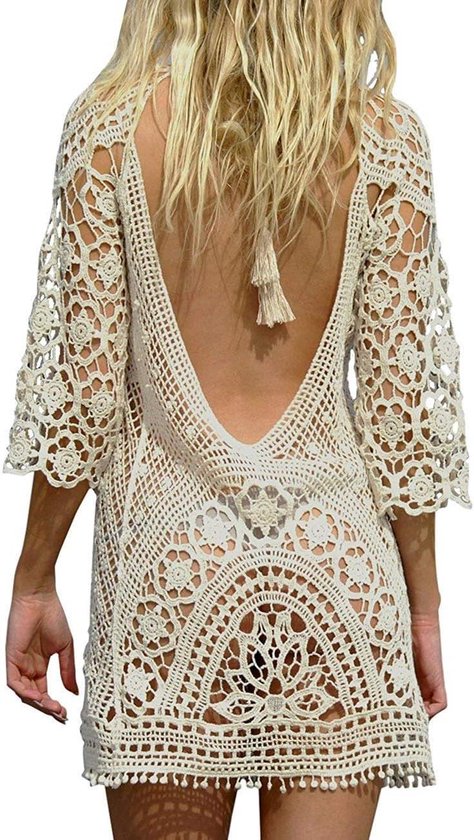 Arevill Women's Beach Dress Spaghetti Sleeveless Bikini Cover Up U Neck Crochet Beach Poncho Summer Swimwear Beach Crochet, Large round flower, S