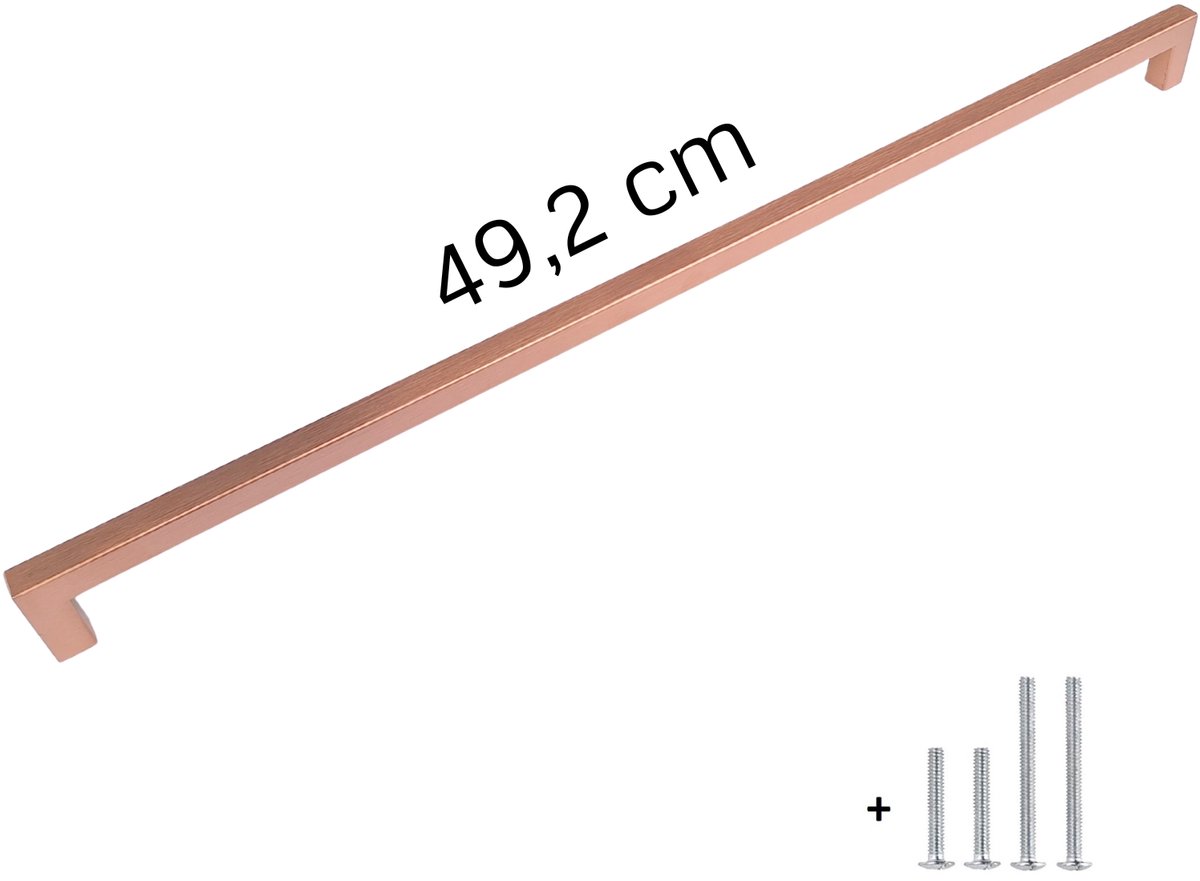 HOEXS kastgreep Rose Goud – 492mm | Hartafstand 480mm – Lange Meubelgreep Rosé Gold – Incl. 2 Boutlengtes – Voor Grote Deuren & Lades