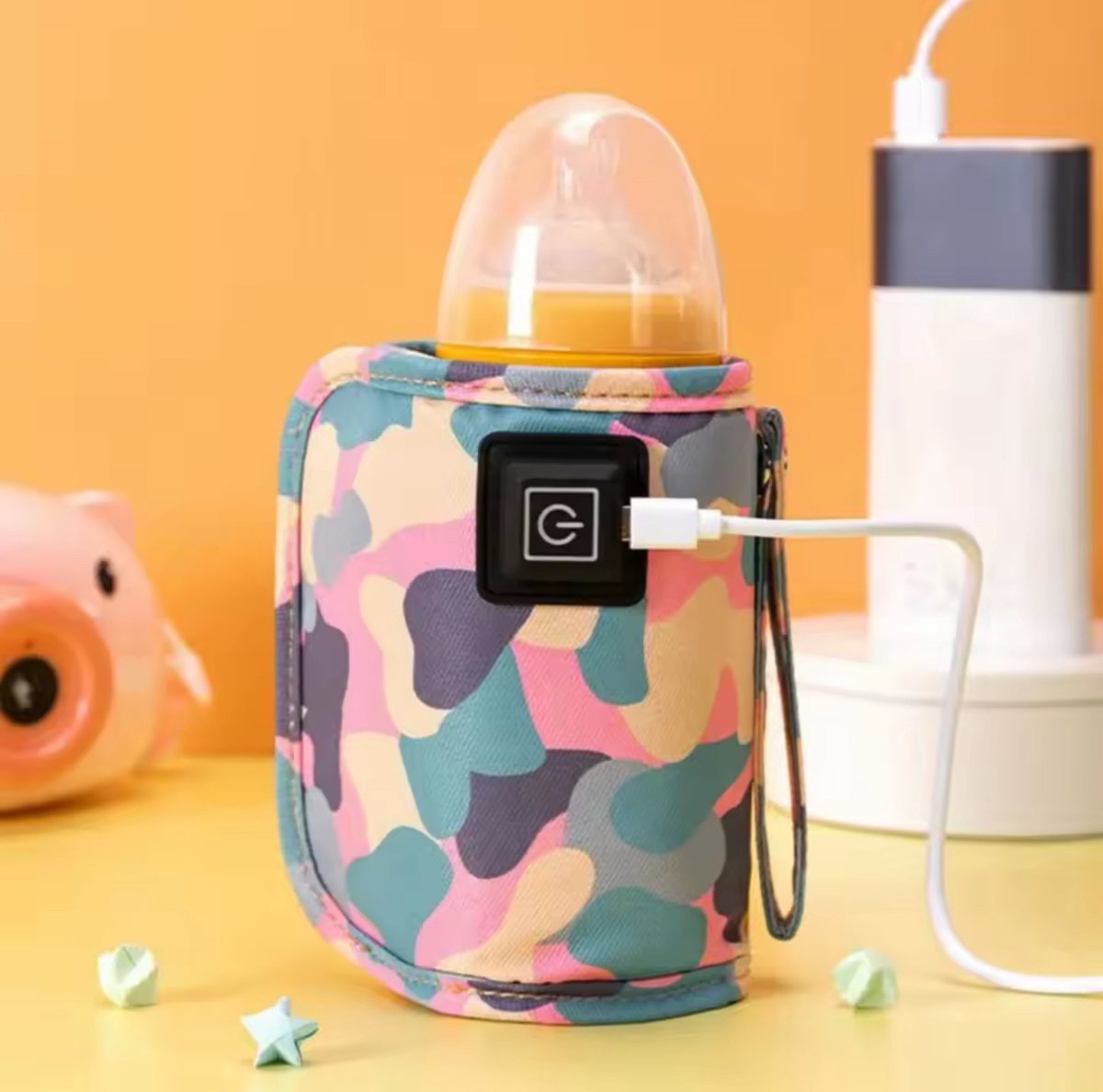 USB Baby Flessenwarmer – Draagbare Geïsoleerde Verwarmhoes – 3 Temperatuurstanden – Voor Reis & Kinderwagen