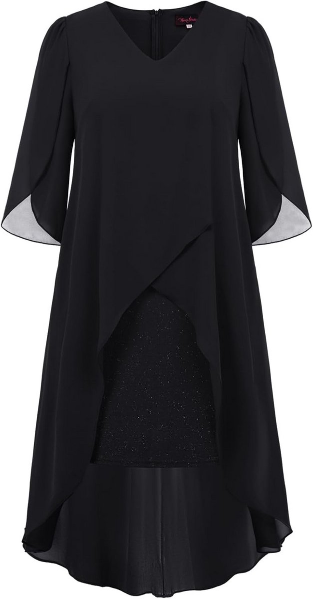Cocktailjurk voor dames in grote maten met chiffon cape en V-hals