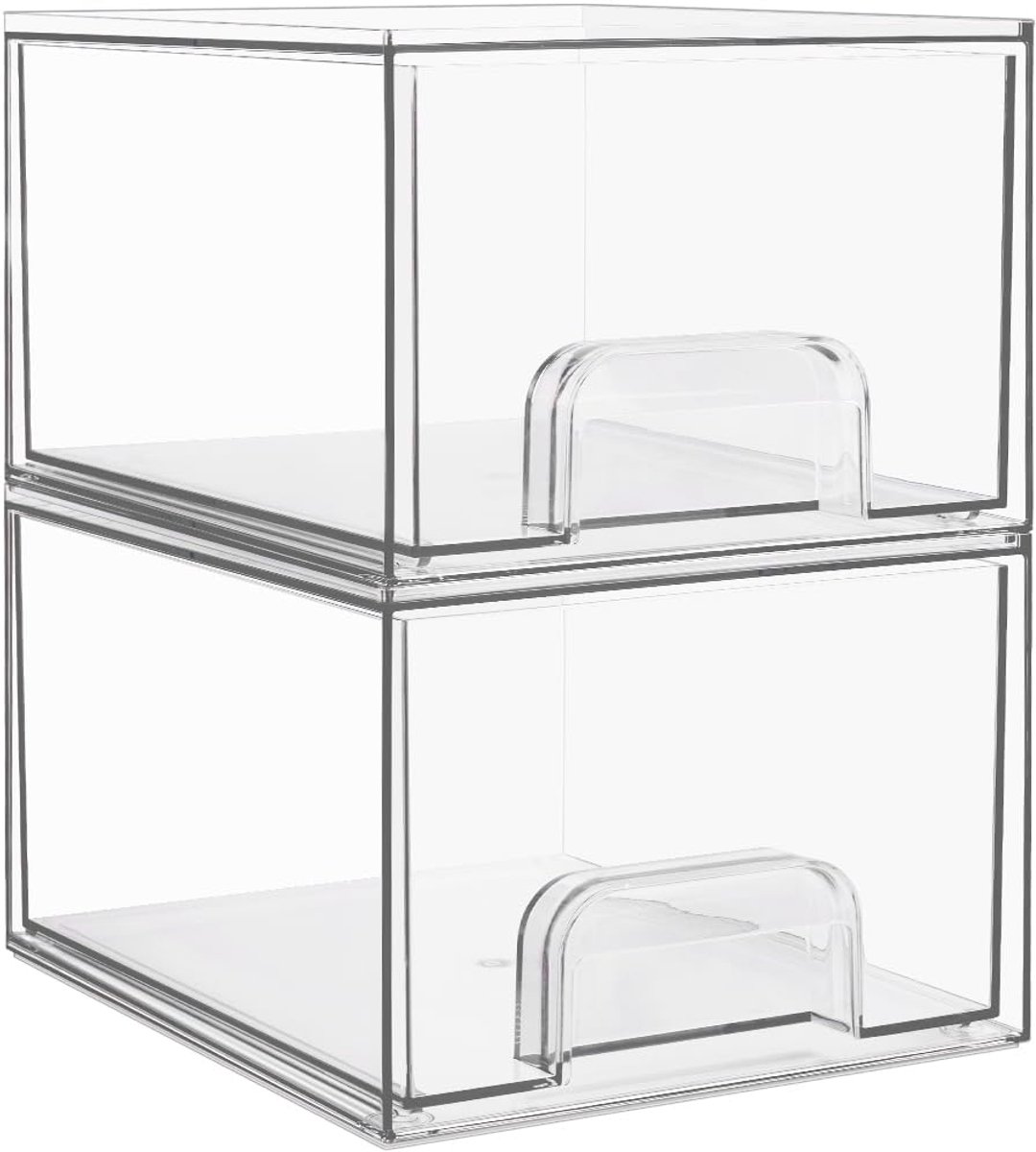 Famanu - 2 stuks Stapelbare opbergladen, acrylorganizer met 16 antislipmatten, badkamerorganizer voor dressoir, badkamer