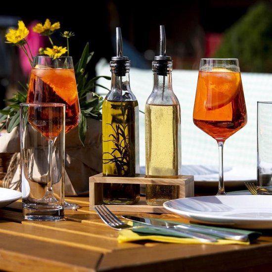 Orion Serie - Glazen Flessenset - 300 ml - Houten Standaard - Voor Olijfolie en Azijn van Merkloos — afbeelding 2