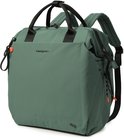 Groene Hedgren rugzak, zijkant met trekkoord en rode details, Hedgren logo.