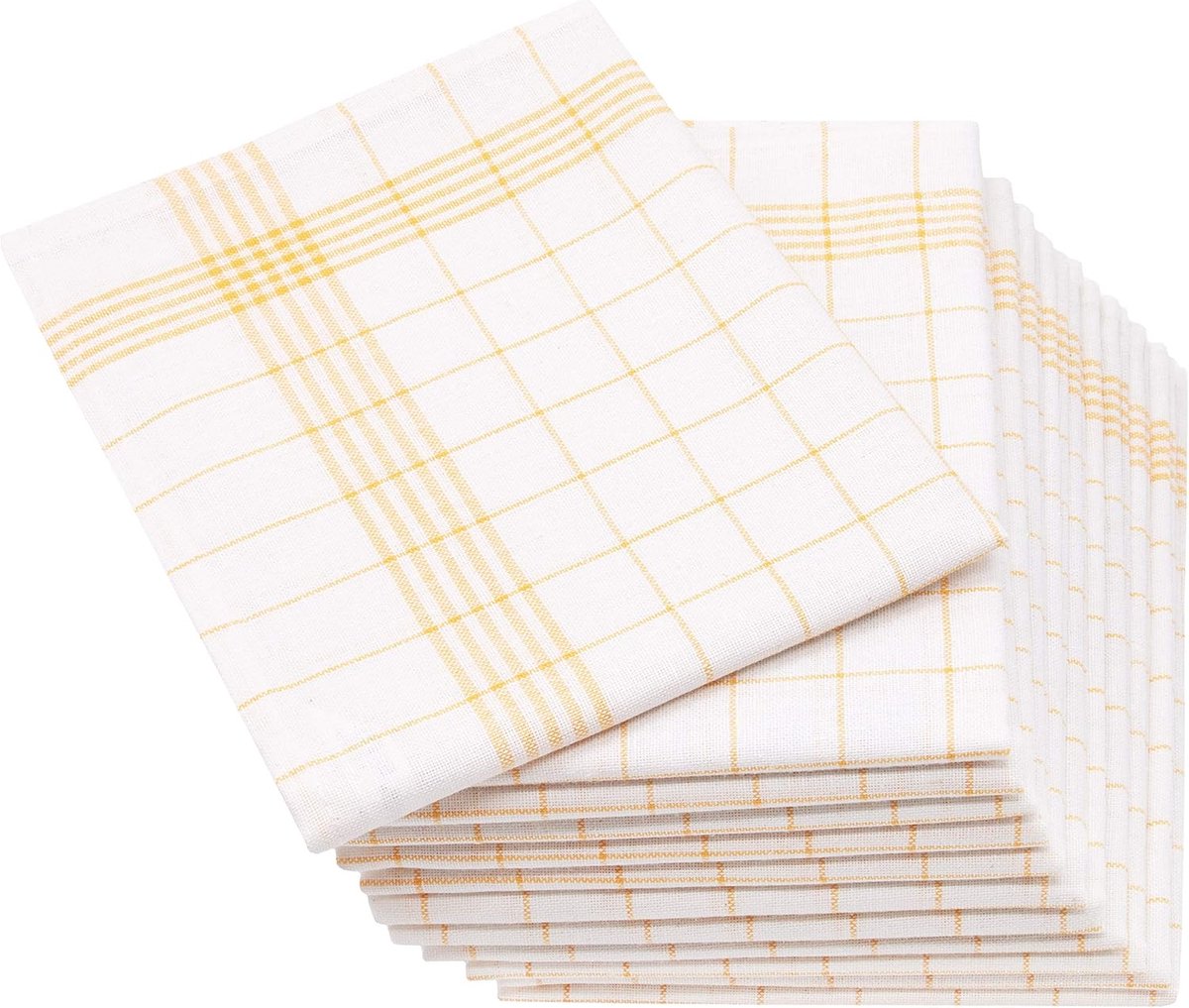 Famanu - Set van 12 gele halflinnen theedoeken 50x70 cm, absorberend en sterk