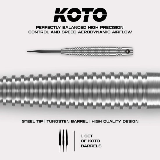 KOTO - Sting Silver Torpedo - 90% Tungsten - Dartpijlen - 22 Gram - Zilver - Steeldarts van KOTO — afbeelding 2
