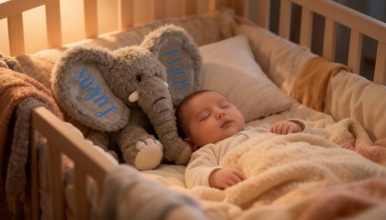 Zachte Knuffel Olifant - Uniek Kraamcadeau - Gepersonaliseerd met de naam van de baby - Bedrukt Kraamkado voor Jongen en Meisje van Merkloos — afbeelding 4