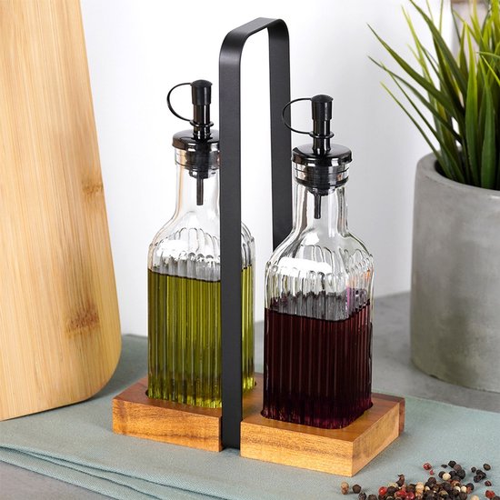 Vilde - Glazen Fles Set - Olie & Azijn - 190ml - Met Houder — afbeelding 2