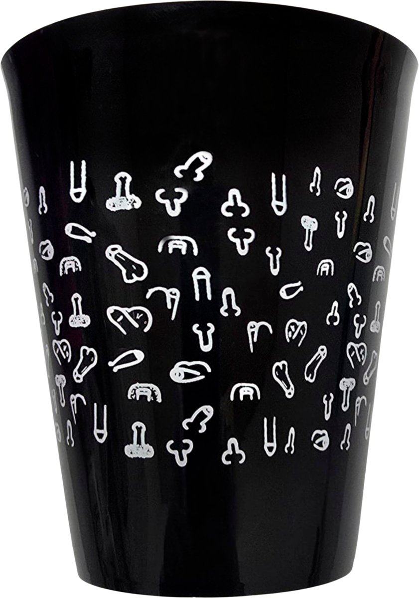 Zwarte Kunststof Beker 400 ml – Ondeugend & Humoristisch Penis patroon – Herbruikbaar en Stevig - 4 Stuks