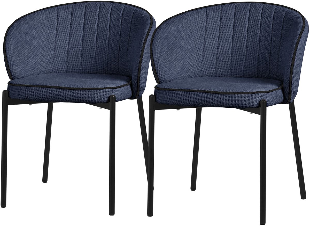 ml-design eetkamerstoelen set 2 stuks donkerblauw gestoffeerde stoelen metalen poten comfortabele moderne dining chairs zachte zitting ergonomische rugleuning voor keuken eettafel woonkamer scandinavisch design eethoek zitstoel set stoelen