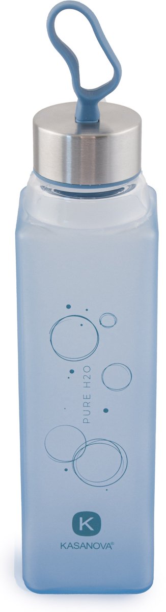 Glazen waterfles Pure 420 ml Kasanova Blauw