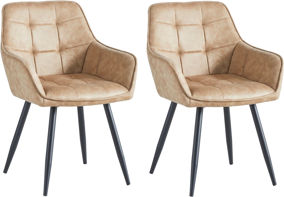 Colenis Oriana Eetkamerstoel - Set Van 2 - Sand - Microfiber Stof - Industrieel