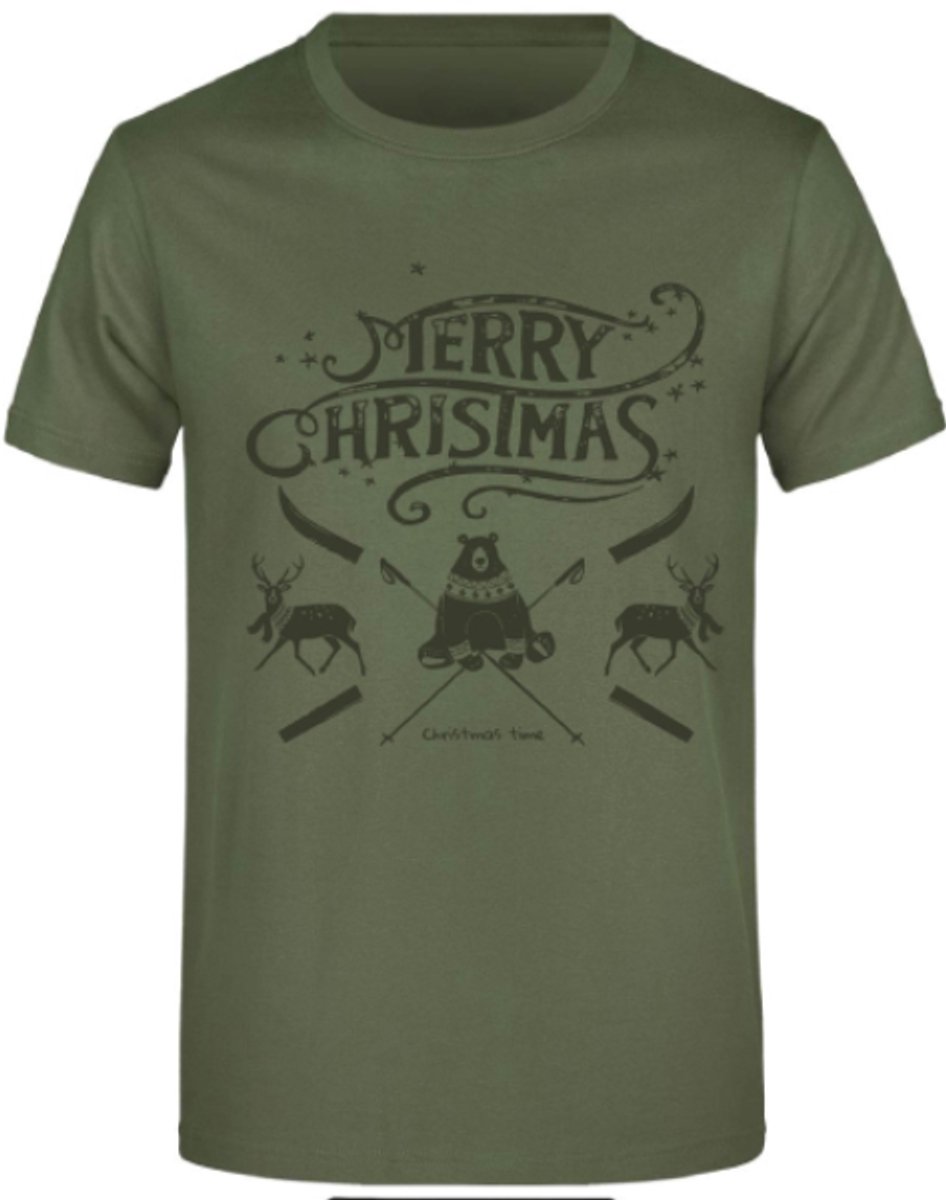 Heren T-shirt Jm Christmas Olijfgroen - L