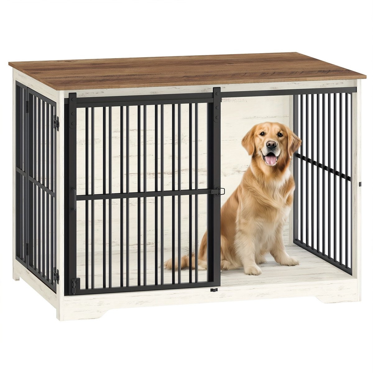 Hondenbench – Hondenkooi – Hondenhok – Hondenkooi Meubel – Hondenkooi Binnen – Dubbele Schuifdeuren – Hout & Metaal – 110x65x81 cm – Stevig & Ruimtebesparend