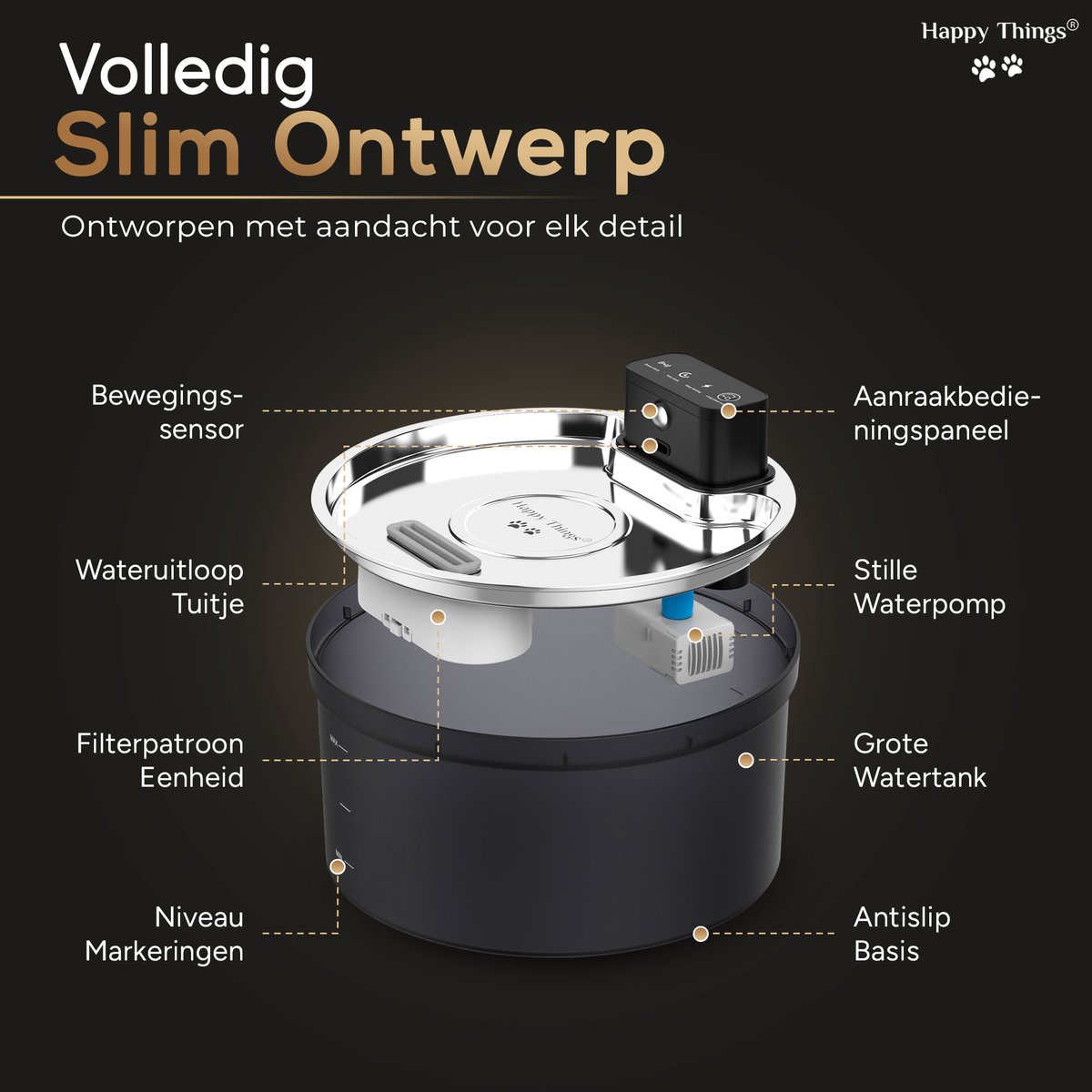 Happy Things ZR20 Draadloze Drinkfontein met Sensor - RVS thumbnail 4