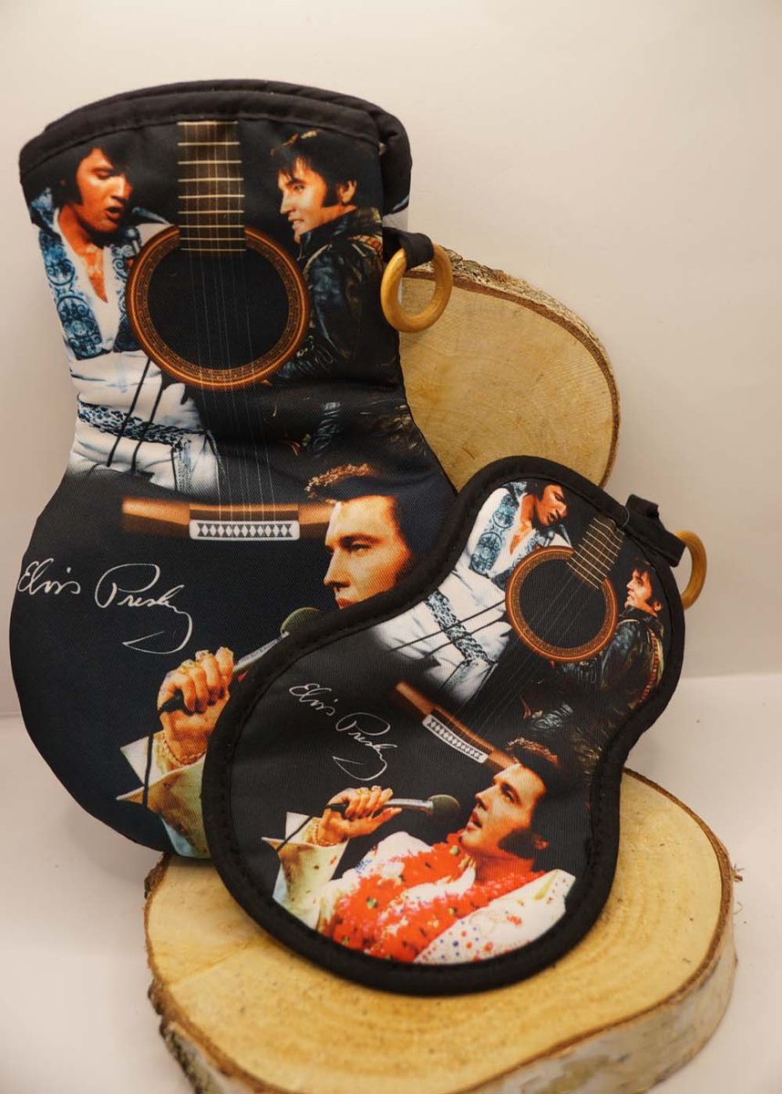 Elvis Presley ovenwanten set van 2 stuks - 2 verschillende ovenwanten van Elvis Presley - keuken accessoires van Elvis Presley - pannenlap Elvis Presley - 2 pannenlappen Elvis Presley - cadeau tip Elvis Presley fan