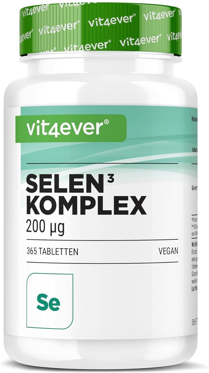 Selenium 3-voudig complex - 365 tabletten met elk 200 µg - Premium: natriumseleniet, L-selenomethionine, seleniumgist - Veganistisch - Hoog gedoseerd | Vit4ever |