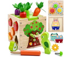 Kraftverdia - 5-in-1activiteitenkubus voor motorische vaardigheden - Geschikt voor kinderen van1-4 jaar - Set van 49 stuks Montessori educatief houten speelgoed - Geschikt voor baby