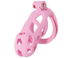 Hidden Desire - Kuisheidskooi - Penis Cage - P-Cage - Kunststof Kuisheidskooi - Chastity - Penis Kooi Roze - Kuisheidkooi met 4 Ringmaten - Penis Prison Cock Cage - Verkrijgbaar in 4 Lengtes - Male Chastity Cages - Maat L - 11 cm - Roze