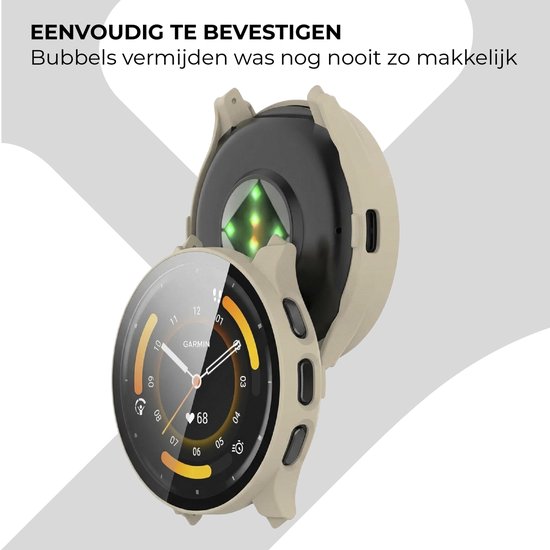 Strap-it Bescherm Hoesje met Glasplaat – Geschikt voor Garmin Venu 3s – Beige – Case met Screen Protector