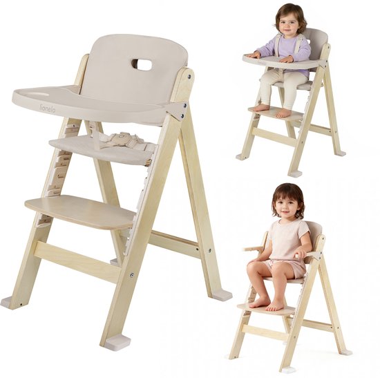 Lionelo Floris Kinderstoel 3in1 met kussens - Houten eetstoel, kinderstoel met voetensteun & stoel tot 40 kg - 4-traps verstelbare zitting en voetensteun - Afneembare tafel, veiligheidsharnas - Scandinavisch design, groeit mee met kind van Merkloos — afbeelding 2